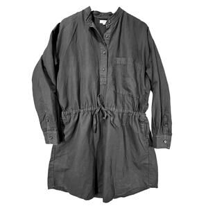 Wilfred Aritzia Linen Utility Shirt Dress Black L Large Drawstring Waist Buttons